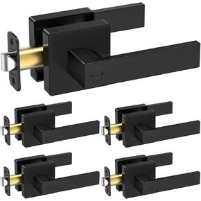 TICONN Matte Black Door Handle Heavy Duty, Reversible Square Door Lever for Bedroom, Bathroom, Rooms (Privacy, 5 Pack)