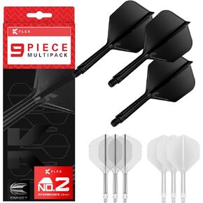 TARGET Darts K-Flex Integrated Dart Flights and Shafts, Kflex 9 Pack Bundle, Multipack - K Flex 3 Colours | Black, White, Clear, Red, Green, Blue, Pink, Orange, Yellow | Short, Intermediate, Medium