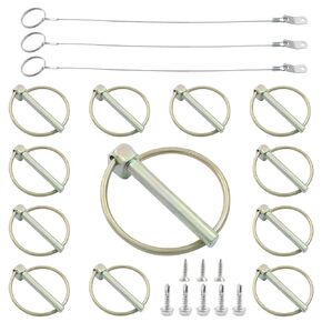 20Pcs 1/4" x 1-3/4" Lynch Pin and Stainless Steel Lanyard Cables Set with Quick Release Ring and Stainless Steel Hex Head Self Drilling Screws for Farm Tractors Trailers Trucks Mowers
