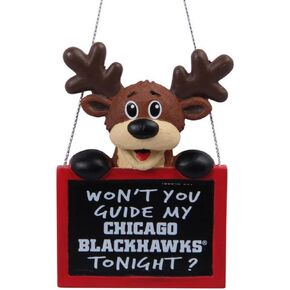 FOCO Chicago Blackhawks Reindeer With Sign Ornament