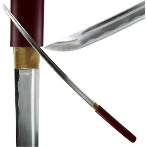MAKOTO Handmade Sharp Samurai Shirasaya Sword Rosewood Burgundy Red Scabbard Saya
