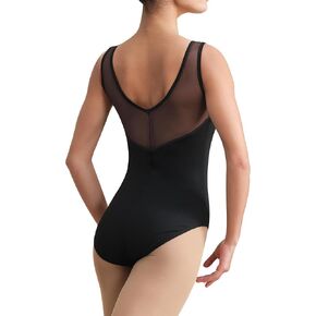 Women Sleeveless Dance Leotard Mesh Tank for Adult Ballet, Chest Padding, V-shape Front Splicing