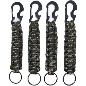 Paracord Keychains with Carabiner Clip and Bottle Opener, Set of 4, Green Camo