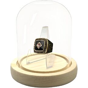 Championship Ring Display Case, Clear Glass Cover Single Ring Display with Wooden Base, Baseball Ring Display Holder, Basketball/Baseball Ring Display Case for Collect and Commemorate