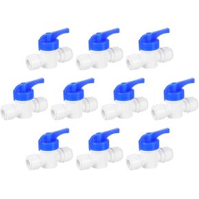 uxcell 3Pcs Push to Connect Fittings, 3/8" OD x 3/8" OD Air Hose Fittings Tube&Hose&Pipe Quick Connect Fitting Plastic Ball Valve with Handles for RO Water System, White+Blue (10-10mm)