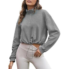 Flygo Womens Half Zip Sweatshirts Stand Collar Activewear Running Workout Pullover Tops