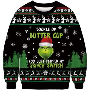 Plus Size Ugly Christmas Sweatshirt, Christmas Couples Crewneck Sweatshirts Unisex Long Sleeve Pullover Top Grc02 XL