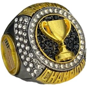 1 or 10 Pack Championship Trophy Ring in Award Gift for Tournament or League Finalist or Champion Gold and Gunmetal Tone