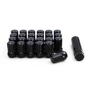 24 Pcs M14x1.5 Thread Short Truck 1.50" Long Lug Nuts Black 7 Spline Fits Jeep Wagoneer Grand Wagoneer 2019+ Ram 1500