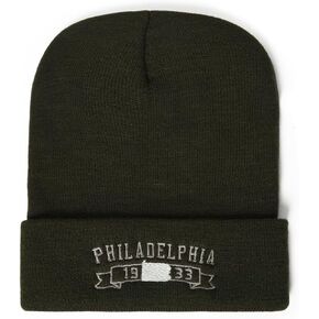 Embroidered Football City Beanie Hat for Men Women Classic Knit Winter Hat for Football Fans Gifts Skull Cap