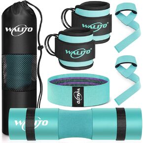 WALITO 8Pcs Barbell Pad Set for Hip Thrust - Squat Pad,Gym Accessories for Women with Bar Bad,Bench Press, with Gym Ankle Straps,Resistance Bands for Working Out,Lifting Strap,Carry Bag