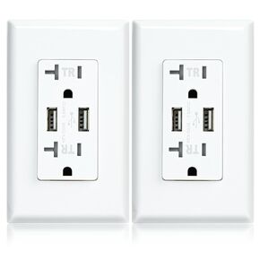21W 4.2A USB Charger Wall Outlet, with 2 Type A Ports, 20A Tamper Resistant Duplex Receptacle, White(2 Pack)