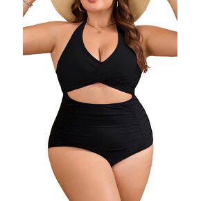 Edelqual Women's Plus Size One Piece Swimsuits Tummy Control Bathing Suit High Waisted Wrap Tie Back Swimswear 2024
