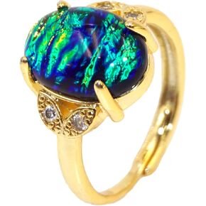 Black-Opal Oval Ring for Women, Created Oval Opal Rings for Women Gold Plated | Adjustable in Size