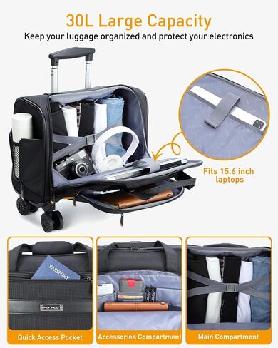 Rolling Laptop Bag - Rolling Briefcase with 4 Spinner Wheels, 15.6 Inch 1680D Nylon Water Resistant Computer Bag for Men and Women Work Travel, Black in Saudi Arabia