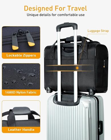 Rolling Laptop Bag - Rolling Briefcase with 4 Spinner Wheels, 15.6 Inch 1680D Nylon Water Resistant Computer Bag for Men and Women Work Travel, Black in Saudi Arabia