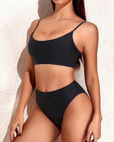 Tempt Me Women High Waisted Bikini Set Athletic Two Piece Swimsuits Sporty High Cut Bathing Suit with Scoop Neck in Saudi Arabia