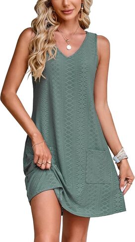 SimpleFun Women's Swimsuit Coverup Eyelet Sleeveless Bathing Suit Cover Up Swimwear Beach Cover Ups Tank Dress with Pockets in Saudi Arabia