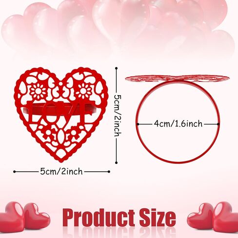 Whaline 12Pcs Valentine's Day Napkin Rings Hollow-Out Red Pink Heart Napkin Rings Alloy Wedding Napkin Holders Rustic Dinner Tables Decoration for Holiday Anniversary Party Supplies in Saudi Arabia
