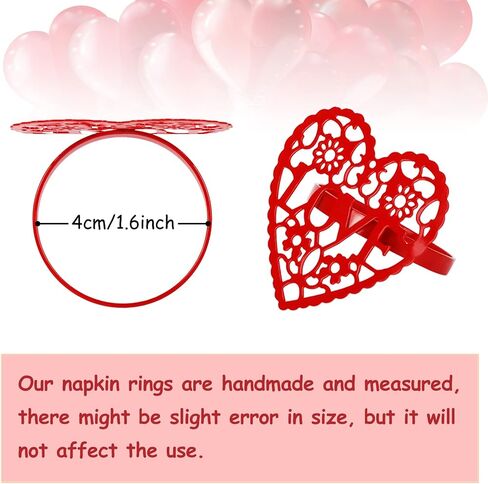 Whaline 12Pcs Valentine's Day Napkin Rings Hollow-Out Red Pink Heart Napkin Rings Alloy Wedding Napkin Holders Rustic Dinner Tables Decoration for Holiday Anniversary Party Supplies in Saudi Arabia