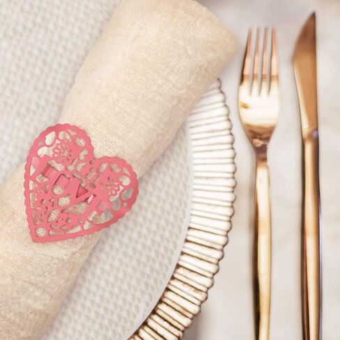 Whaline 12Pcs Valentine's Day Napkin Rings Hollow-Out Red Pink Heart Napkin Rings Alloy Wedding Napkin Holders Rustic Dinner Tables Decoration for Holiday Anniversary Party Supplies in Saudi Arabia