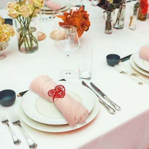 Whaline 12Pcs Valentine's Day Napkin Rings Hollow-Out Red Pink Heart Napkin Rings Alloy Wedding Napkin Holders Rustic Dinner Tables Decoration for Holiday Anniversary Party Supplies in Saudi Arabia