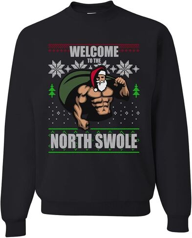 سترة سانتا جيم ليفتنج مرحبًا بكم في سترة North Swole Ugly Christmas للجنسين بياقة دائرية in Kuwait