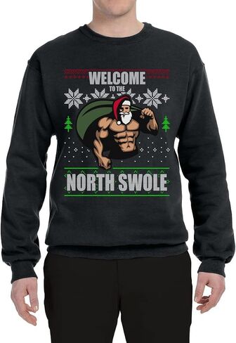 سترة سانتا جيم ليفتنج مرحبًا بكم في سترة North Swole Ugly Christmas للجنسين بياقة دائرية in Kuwait