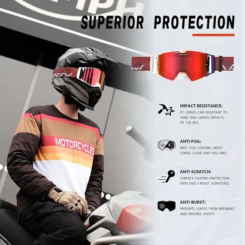 Dirt Bike Goggles Over Glasses Anti-Fog, Motorcycle Protective Eyewear Motocross Goggles for Men Women in Saudi Arabia