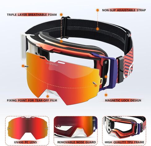 Dirt Bike Goggles Over Glasses Anti-Fog, Motorcycle Protective Eyewear Motocross Goggles for Men Women in Saudi Arabia