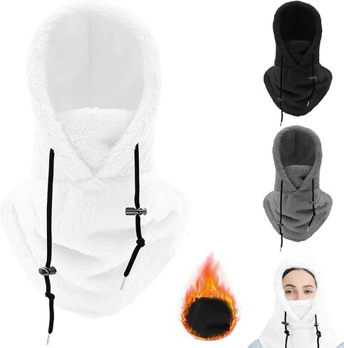 Sherpa Hood Ski Mask, Winter Sherpa Windproof Coldproof Plush Mask, Arctic Plush Warm Ski Mask, Winter Outdoor Hooded Sports Windproof Mask for Women Men Dark Gray in Saudi Arabia