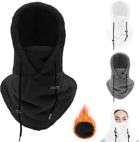 Sherpa Hood Ski Mask, Winter Sherpa Windproof Coldproof Plush Mask, Arctic Plush Warm Ski Mask, Winter Outdoor Hooded Sports Windproof Mask for Women Men Dark Gray in Saudi Arabia