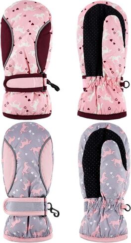 SATINIOR 2 Pairs 5-8 Years Kids Ski Winter Gloves Mittens Waterproof Girls Snow Gloves for Outdoor Waterproof Mittens, Fresh Style in Kuwait