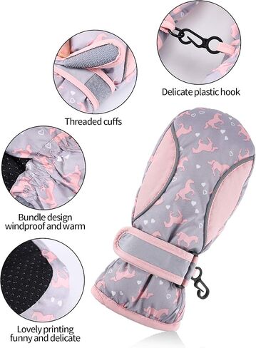 SATINIOR 2 Pairs 5-8 Years Kids Ski Winter Gloves Mittens Waterproof Girls Snow Gloves for Outdoor Waterproof Mittens, Fresh Style in Kuwait