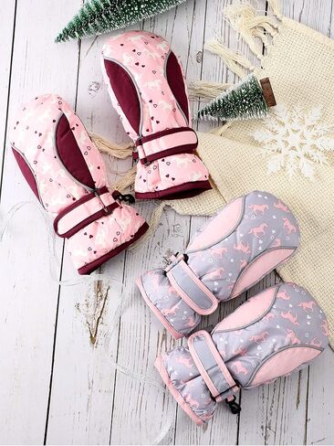 SATINIOR 2 Pairs 5-8 Years Kids Ski Winter Gloves Mittens Waterproof Girls Snow Gloves for Outdoor Waterproof Mittens, Fresh Style in Kuwait