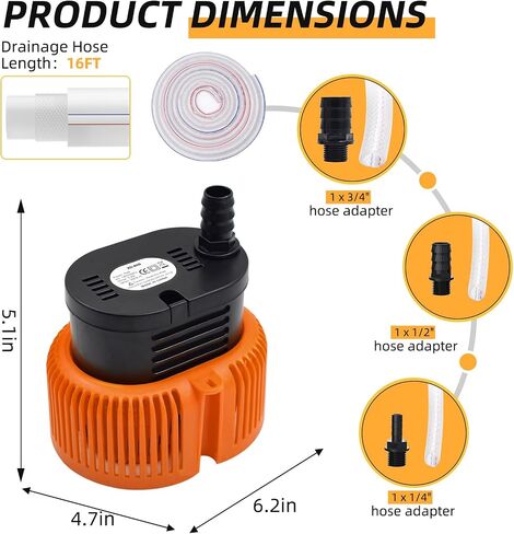 Pool Cover Pump Above Ground, 450GPH Submersible Water Pump for Pool Draining, 75W Swimming Water Removal Pumps with 16ft Drainage Hose & 25ft Power Cord for Pool Cover (Orange) in Saudi Arabia