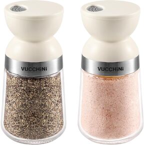 VUCCHINI Salt and Pepper Shaker Set with 3 level Adjustable Pour Holes Seasoning Spice shaker Glass Bottle, Large Salt and Pepper Dispenser for Home Kitchen Camping (5 oz, Beige)