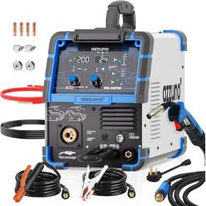 Azzuno MIG Lelder 110V/220V ، 200A 8 in 1 Flux Machine Flux MIG/GAS MIG/MAG/الألومنيوم MIG/بقعة MIG/LIFT TIG/Stick Accing/SPOOL ANCLANGE