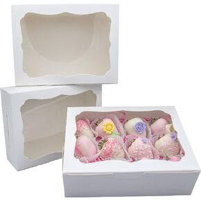 50pcs 8x6x2.5 Inch White Bakery Boxes Cookie Boxes with Window Treat Boxes Dessert Boxes for Cookie,Pastry,Macaron,Donut,Muffins,Chocolate,Cupcake and Candy Gift Giving