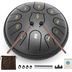 Steel Tongue Drum, 6 Inch 11 Note Carbon Steel Tongue Drum with Bag, D-Key Tank Drum, Handpan Drum for Meditation, Entertainment, Musical Education, Concert, Yoga