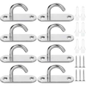 8 Pack 304 Stainless Steel Ceiling Hooks 2.36 Inch Pad Eye Plate U Hooks, Marine Hardware Staple Hook Loop Screws Mount, M6 Oval Open Hooks J M6 Pad Eye, Load 110LBS
