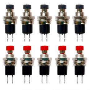 12 Pcs PBS-110 7mm SPST Momentary Mini Push Button Switch 250V 1A 2-Pin NC (Normal Closed, Red Black)