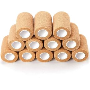 SUPERBE 12 Rolls Self Adhesive Bandage Wrap, 3 inches X 5 Yards, Cohesive Tape Vet Wrap for First Aid, Sports, Wrist and Ankle (Beige, 3 inch)