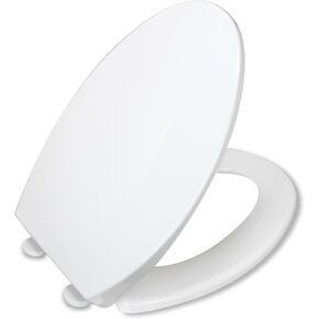White Toilet Seat - One-click Quick-Detach Design, Slow Close Toilet Lid and Seat Fits Elongated V-shape Toilet Bowl Replacement Repair Compatible with KOHLER TOTO American Standard Toilet