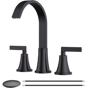 8 Inch Bathroom Sink Faucet 3 Hole Widespread Bathroom Faucets with Pop Up Drain,Bathroom Faucet，Bath Faucet,Matte Black