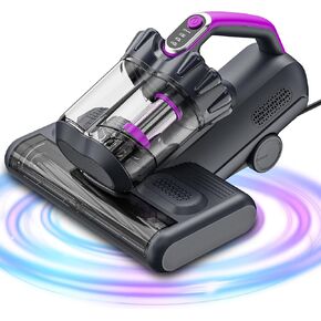 winterbear Mattress Vacuum Cleaner, 17Kpa Suction 500W High Power Handheld Roller-Type Bed Vacuum Cleaner with U-V-C Light & High Heating & Ultrasonic Tech, 2 * 30000Rpm Brush Rolls, Corded(Black)