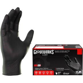 GLOVEWORKS Black Disposable Nitrile Industrial Gloves, 5 Mil, Latex & Powder-Free, Food-Safe, Textured