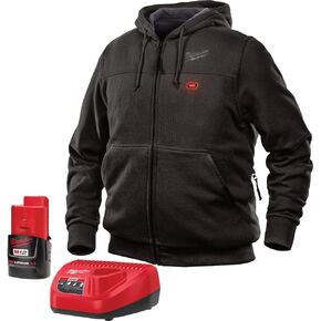 Milwaukee Hoodie M12 12V Lithium-Ion Heated Jacket KIT Front and Back Heat Zones - Battery and Charger Included - (Large, Black)
