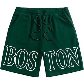 WDIRARA Men's Letter Graphic Shorts Drawstring Waist Workout Track Shorts with Pockets