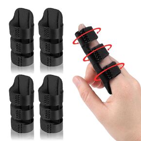 Trigger Finger Splint, Finger Splints for Straightening & Trigger Finger & Broken Finger,Finger Brace Fits Index Finger - Middle Finger - Ring Finger, Black, 4 pcs